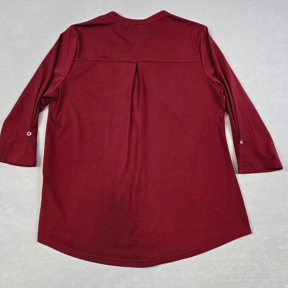 Gaharu Women's Whimsy Polyester Burgandy V-Neck 3/4 Sleeve Flowy Top XL - Picture 2 of 14